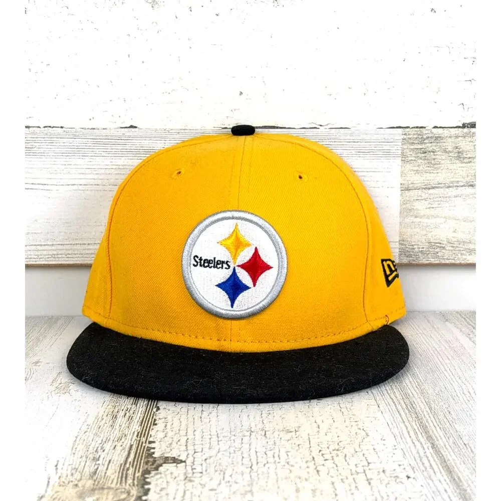 New Era 59Fifty Pittsburgh Steelers Fitted Hat 7 1/8 Yellow NFL Football Cap NEW